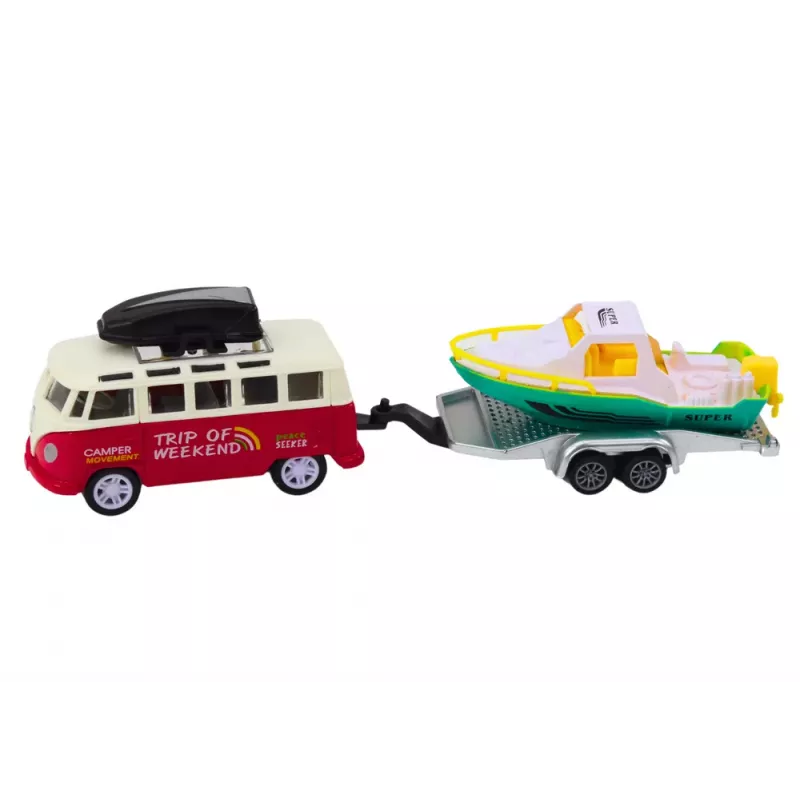 LEAN TOYS Geländewagen mit Boot oder Hubschrauber, Metallantrieb, Maßstab 1:32, Rückzieher, Druckgussmetall, verschiedene Farben