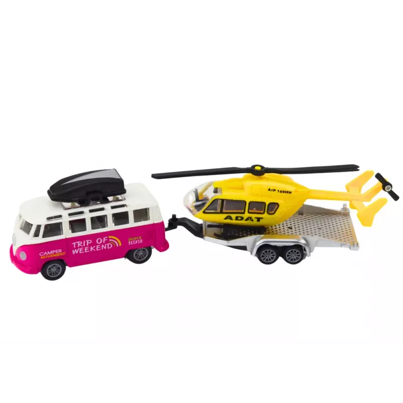 LEAN TOYS Geländewagen mit Boot oder Hubschrauber, Metallantrieb, Maßstab 1:32, Rückzieher, Druckgussmetall, verschiedene Farben