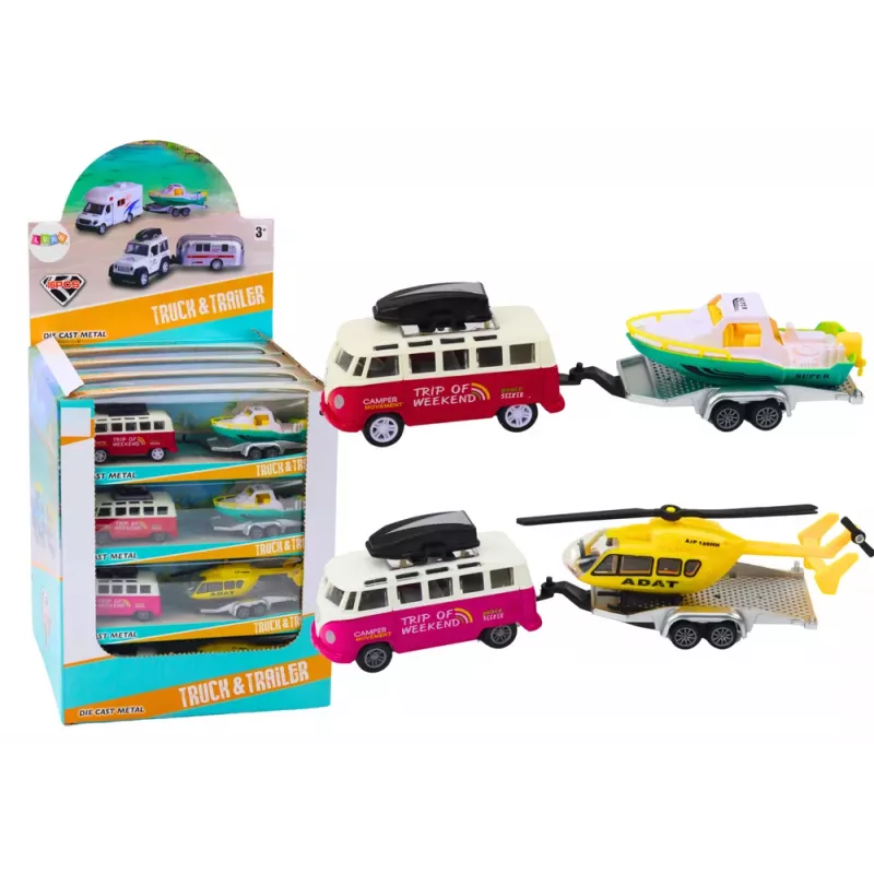 LEAN TOYS Geländewagen mit Boot oder Hubschrauber, Metallantrieb, Maßstab 1:32, Rückzieher, Druckgussmetall, verschiedene Farben