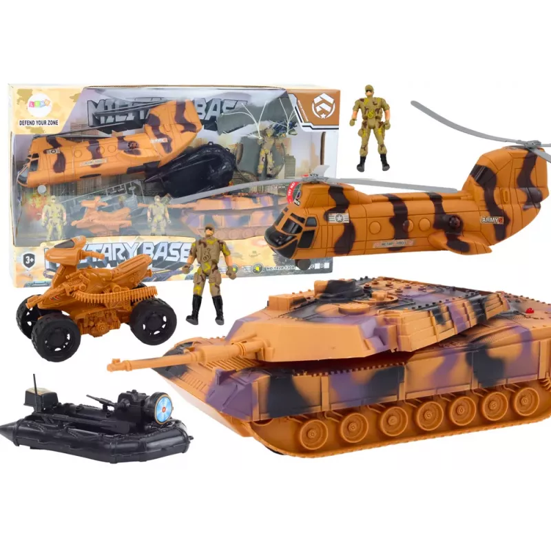 LEAN TOYS Militär-Set mit Panzer, Hubschrauber, Fallschirmjäger und Geräuschen