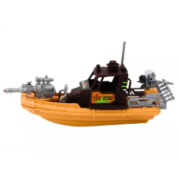 LEAN TOYS Militär-Set Militärisches Kampfboot mit Soldaten, Zubehör & Sounds