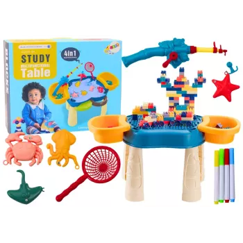 LEAN TOYS Multifunktionstisch 4in1 Bauklötze Angeln Malen Blau