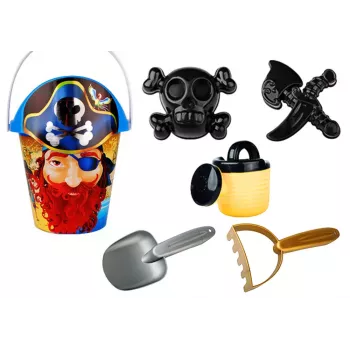 LEAN TOYS Piraten-Sandset - Eimer, Gießkanne, Sieb, 6-teiliges Set