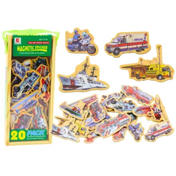 LEAN TOYS Set Holz-Magnete Fahrzeuge Schiffe Flugzeuge 20 Teile