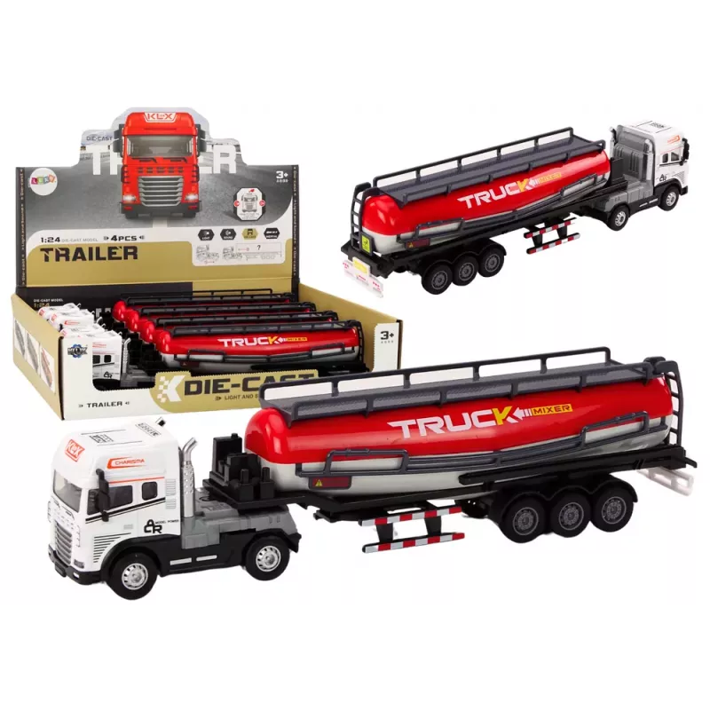 LEAN TOYS Truck With Trailer TIR 1:24 Car Truck Accessories Sounds Tanker