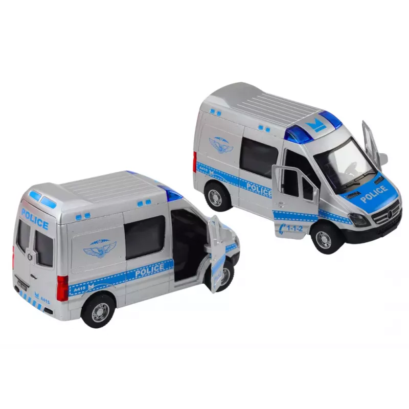 LEAN TOYS Polizeiauto 1:32 mit Türen zum Öffnen, Lichtern, Geräuschen und Rückziehmotor