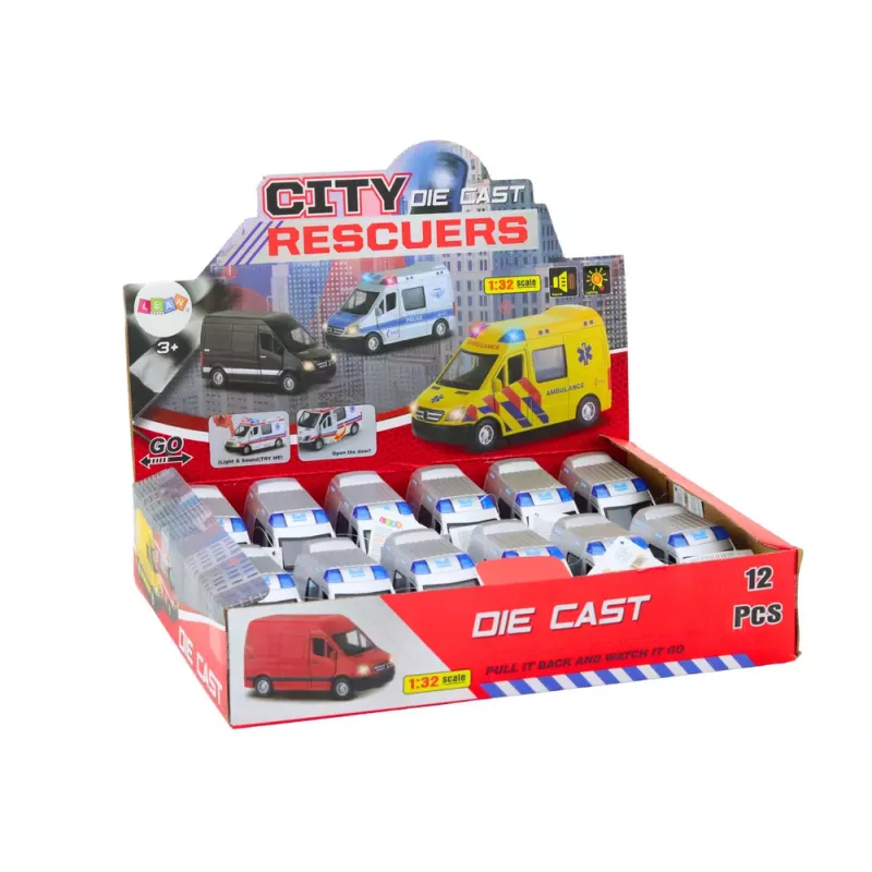 LEAN TOYS Polizeiauto 1:32 mit Türen zum Öffnen, Lichtern, Geräuschen und Rückziehmotor