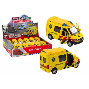 LEAN TOYS Ambulance 1:32 Opening Doors Lights Sounds Drive Yellow