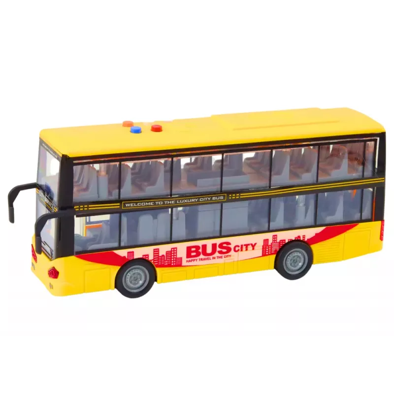 LEAN TOYS Doppeldeckerbus 1:16 Lichter Geräusche Reibungsantrieb Gelb