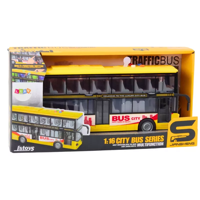LEAN TOYS Doppeldeckerbus 1:16 Lichter Geräusche Reibungsantrieb Gelb