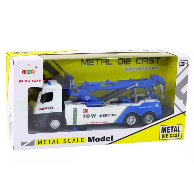 LEAN TOYS Truck mit Kran, zwei Metallhaken, weiße und blaue Lichter, Geräusche