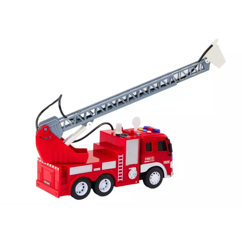 LEAN TOYS Feuerwehrauto mit Ausleger 1:16 Lichter Geräusche Wasser Antrieb Rot