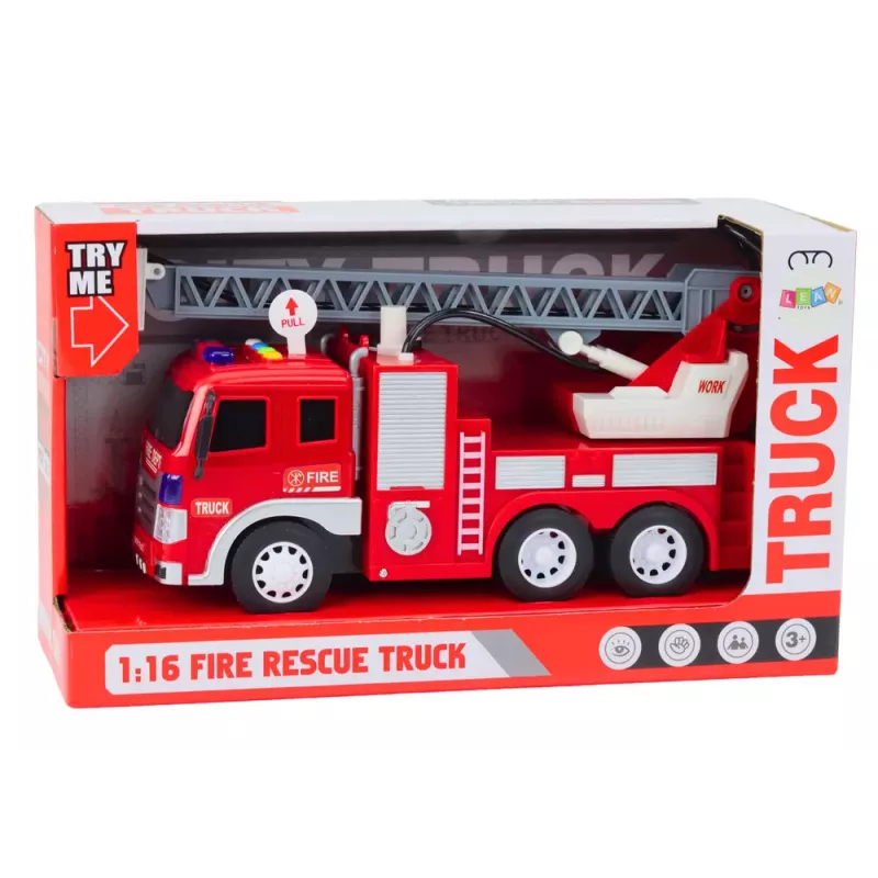LEAN TOYS Feuerwehrauto mit Ausleger 1:16 Lichter Geräusche Wasser Antrieb Rot