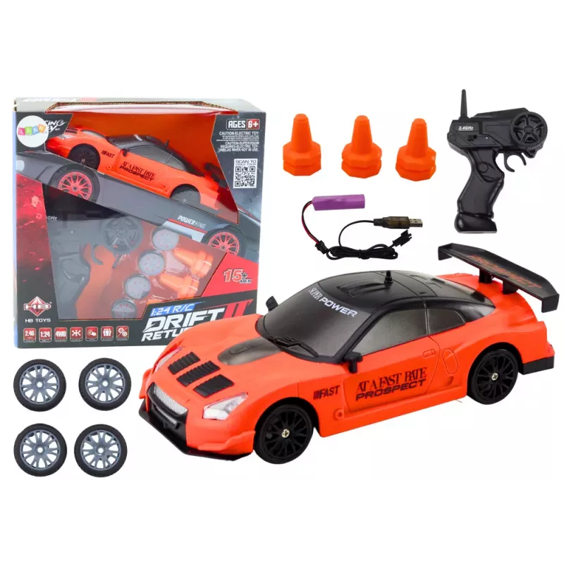 LEAN TOYS Remote Controlled R/C Sports Car 1:24 Orange Interchangeable Wheels