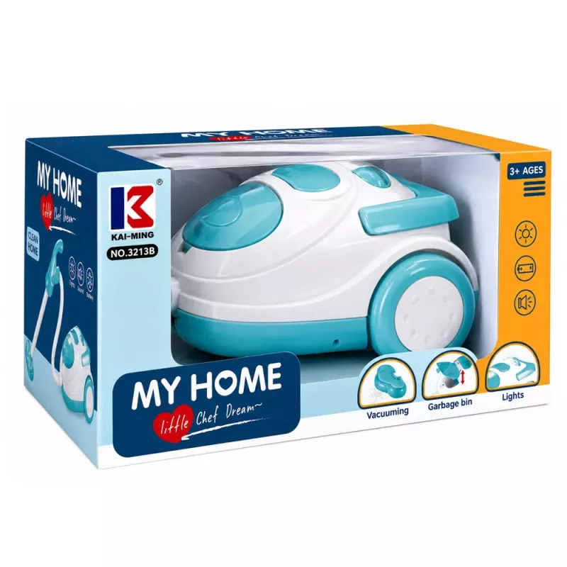 LEAN TOYS Batteriebetriebener Staubsauger Blau Styroporkugeln Sound