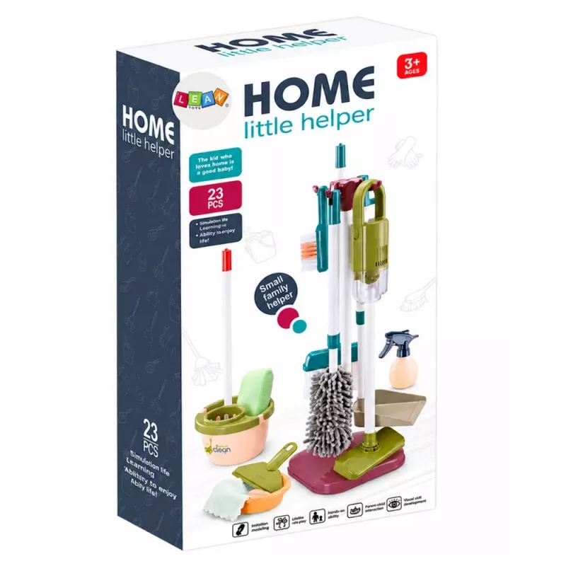 LEAN TOYS Reinigungsset mit Staubsauger, Mopp, Ständer und Zubehör für Kinder, 23-teilig