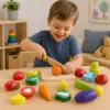 LEAN TOYS Gemüse- und Obstschneideset im Eimer mit Brett, Messer, Holz