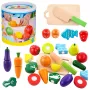 LEAN TOYS Gemüse- und Obstschneideset im Eimer mit Brett, Messer, Holz