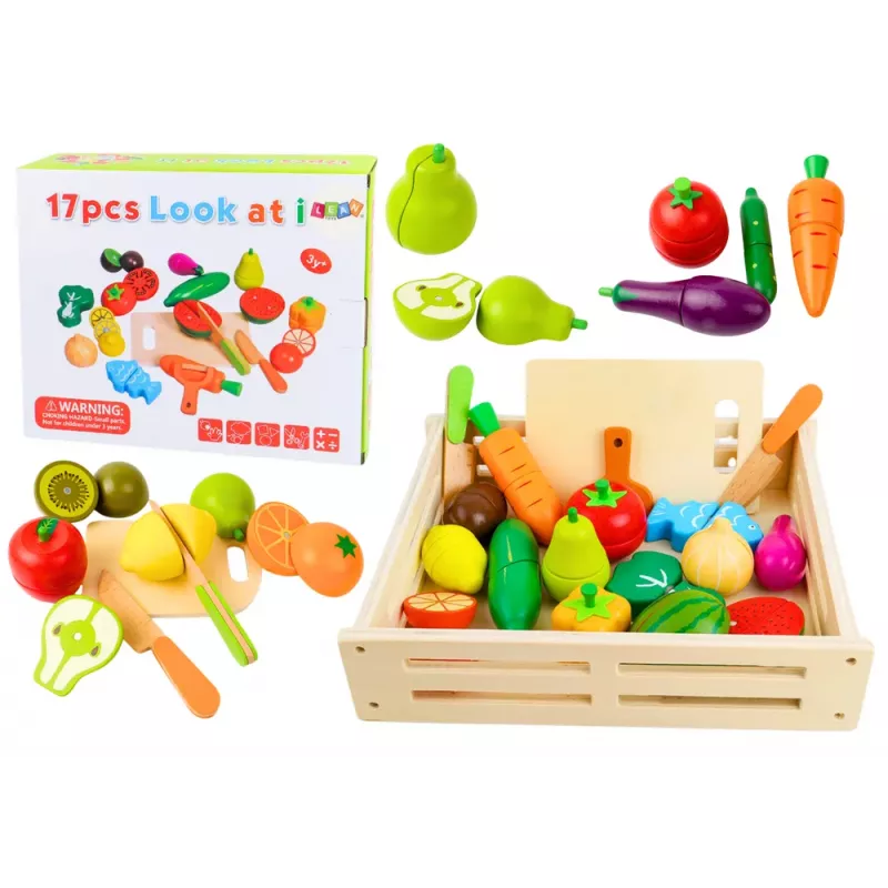 LEAN TOYS Obst und Gemüse aus Holz in Magnetbox Küche