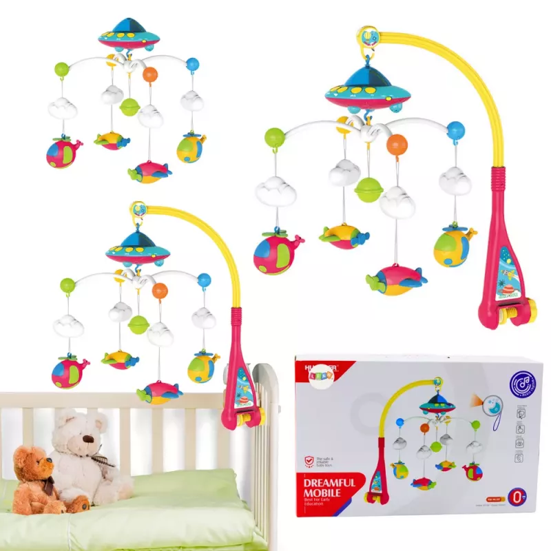LEAN TOYS Babybett-Mobile UFO Flugzeuge Projektor 108 Melodien