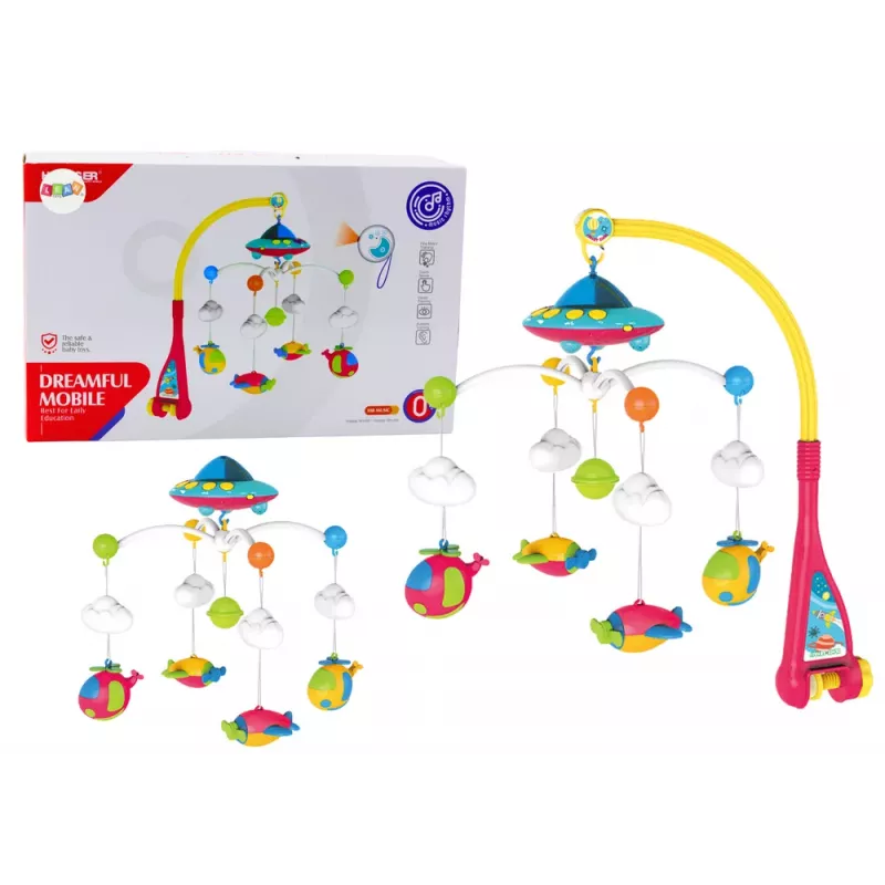LEAN TOYS Babybett-Mobile UFO Flugzeuge Projektor 108 Melodien