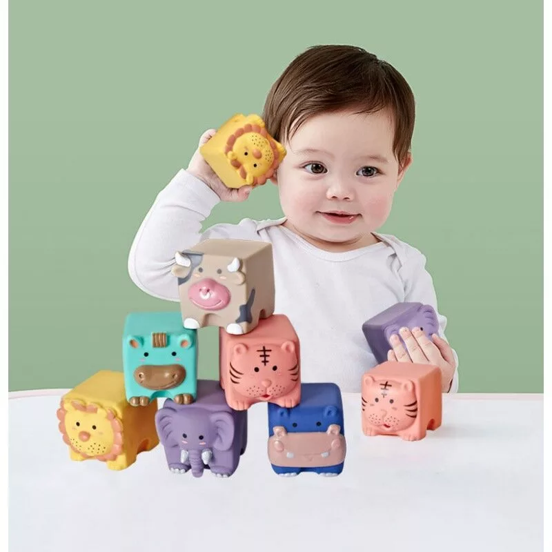 LEAN TOYS Soft Educational Blocks Animals Numbers Letters Colorful 12 Pcs