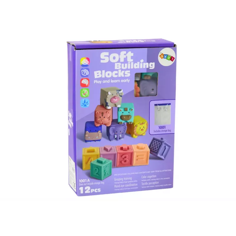 LEAN TOYS Soft Educational Blocks Animals Numbers Letters Colorful 12 Pcs