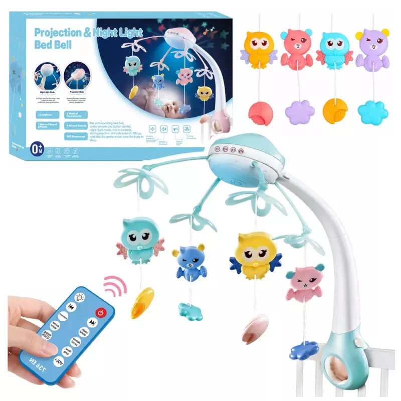 LEAN TOYS Crib Carousel Projector Remote Control Melodies Animal Sounds Blue