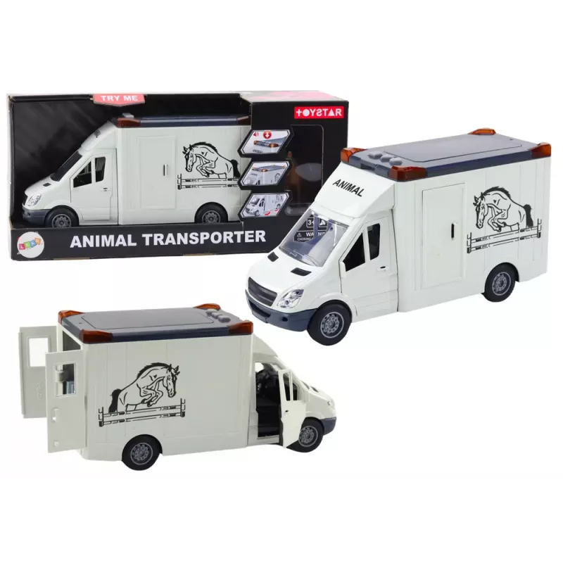 LEAN TOYS Pferdetransporter mit Türen, Licht und Sound, Weiß