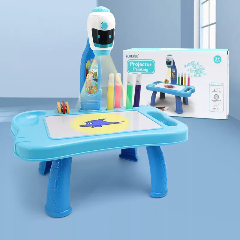 LEAN TOYS Mini Projektor Roboter Tisch 2in1 Zubehör Blau