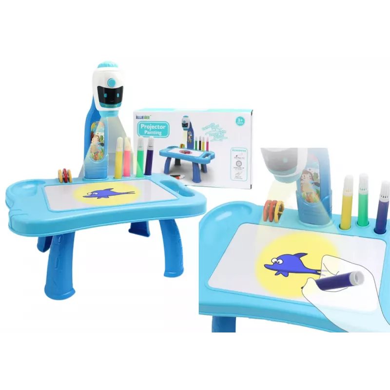 LEAN TOYS Mini Projektor Roboter Tisch 2in1 Zubehör Blau