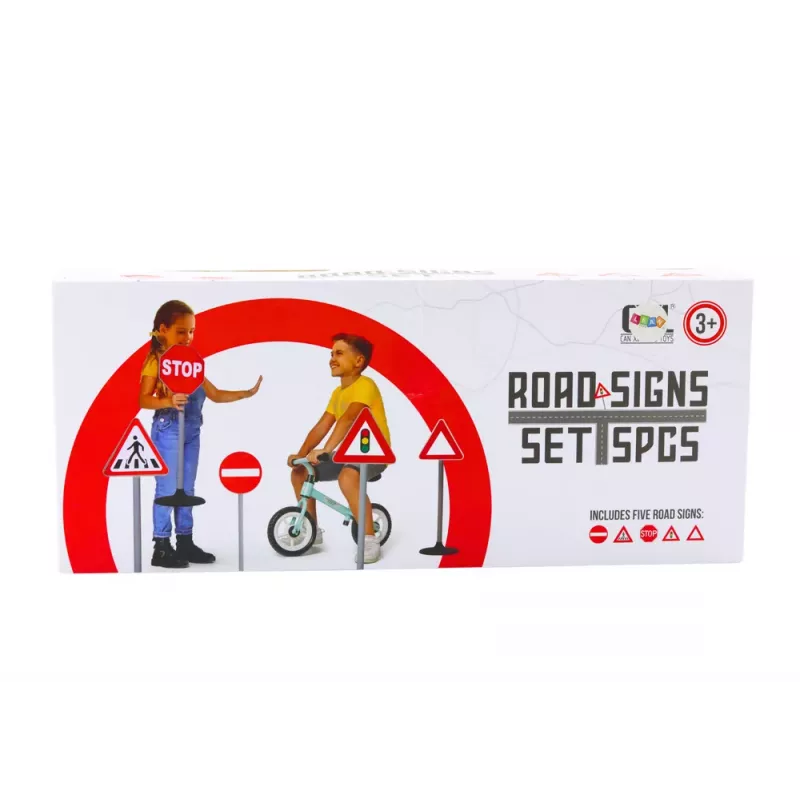 LEAN TOYS Lernspielzeug Verkehrsschilder Warnset 5 Stück 70 cm