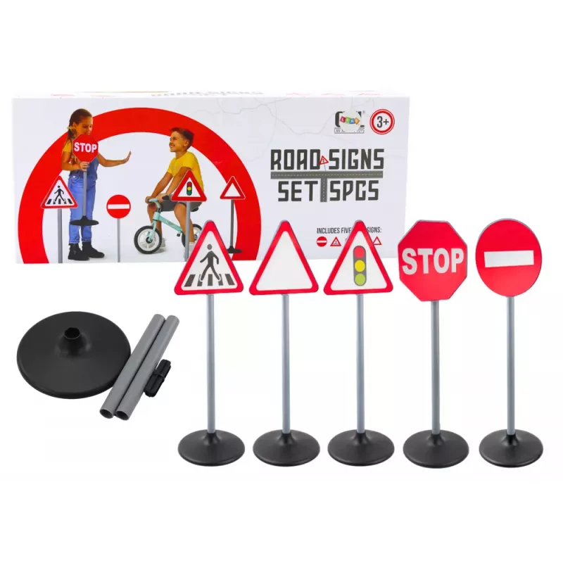 LEAN TOYS Lernspielzeug Verkehrsschilder Warnset 5 Stück 70 cm