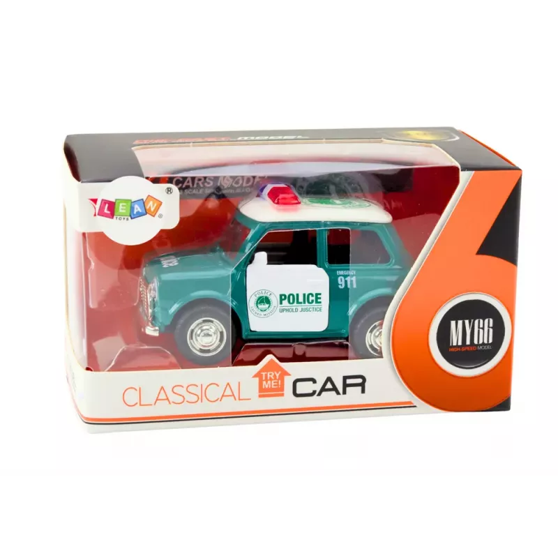 LEAN TOYS Classic Police Car 1:38 Drive Lights Sounds Green