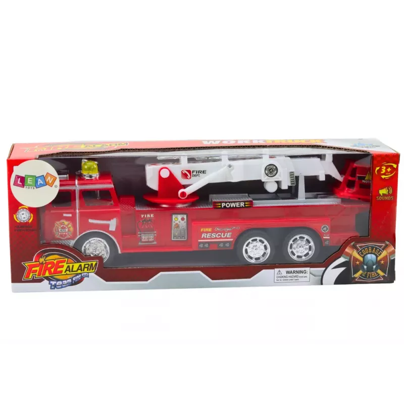 LEAN TOYS Feuerwehrauto Rot mit Ausleger Lichter Geräusche