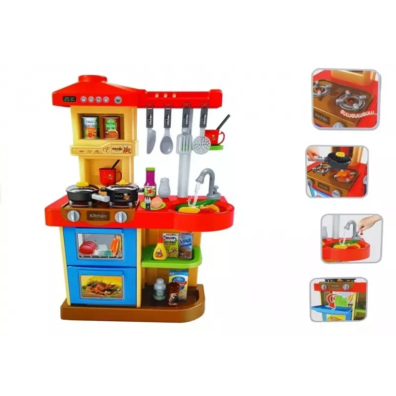 LEAN TOYS Kinderküche mit Geräuschen und echtem Wasserhahn