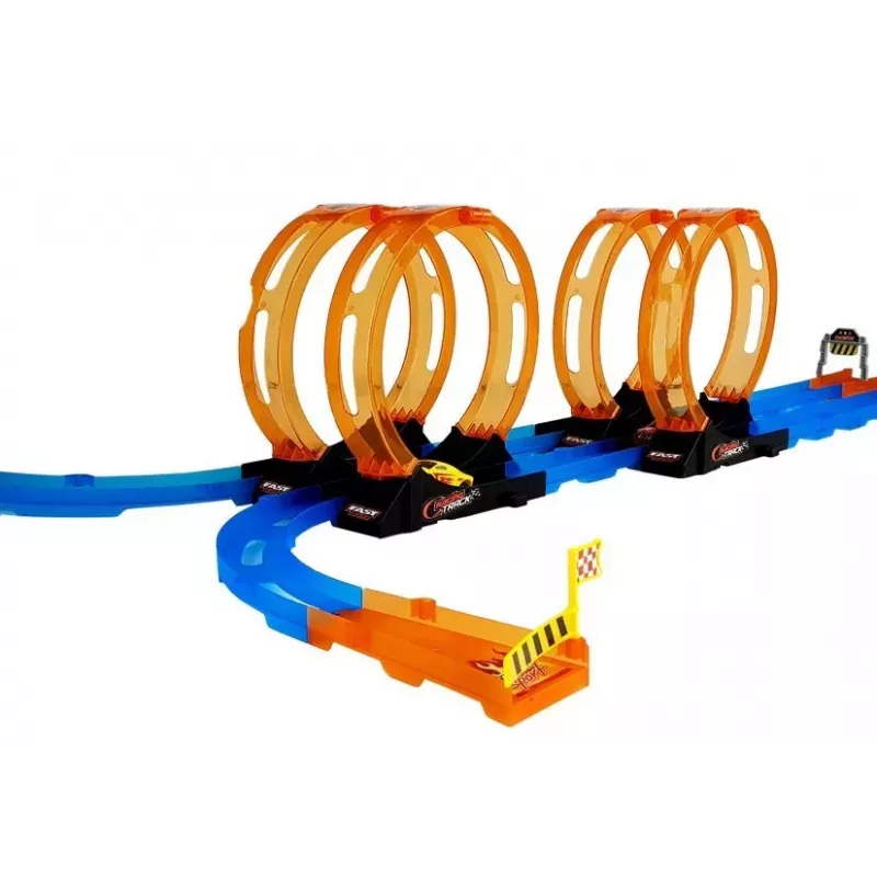 LEAN TOYS Rennbahn mit 4 Loops, zwei 181 cm Autos