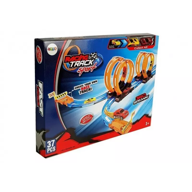 LEAN TOYS Rennbahn mit 4 Loops, zwei 181 cm Autos