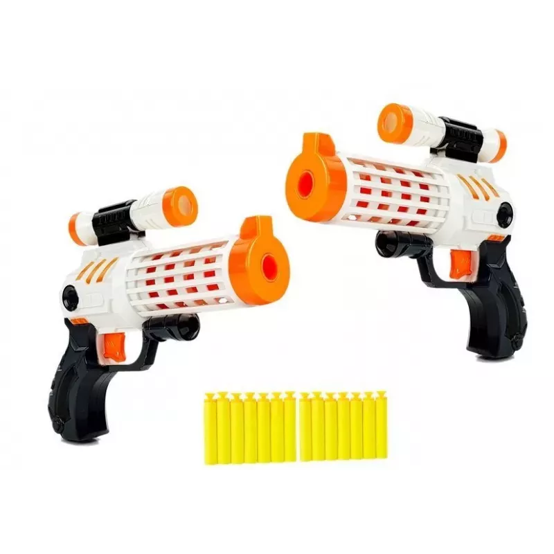 LEAN TOYS Set von 2 Schaumstoff-Dart-Blaster mit 20 Saugnapf-Darts - Manueller Federdruck-Spielzeugpistolen-Set für Kinder ab 6 Jahren