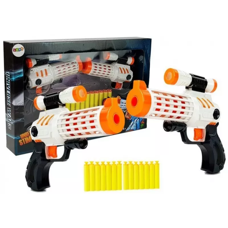 LEAN TOYS Set von 2 Schaumstoff-Dart-Blaster mit 20 Saugnapf-Darts - Manueller Federdruck-Spielzeugpistolen-Set für Kinder ab 6 Jahren