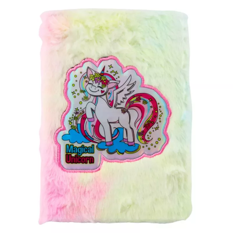 LEAN Plush Fur Notizbuch liniert mit Einhorn bunt A5