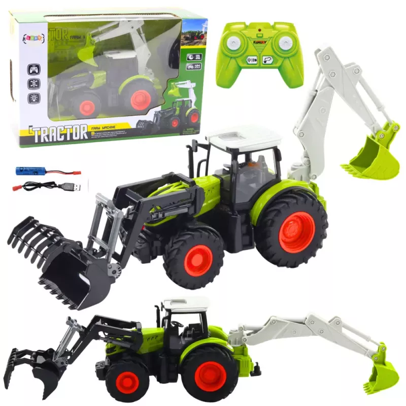 LEAN TOYS Landwirtschaftlicher Traktor mit rotierender Schaufel und Bagger 2in1 ferngesteuert 2.4G