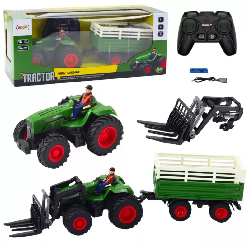 LEAN TOYS Agricultural Tractor With Trailer And Forks Remote Controlled RC 2.4G