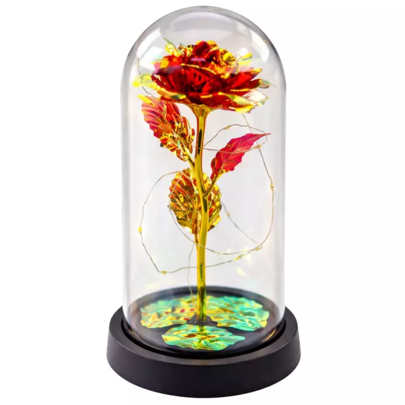 LEAN Eternal Rose In Glass Crystal Dome LED Lighting Red 21x11cm