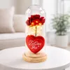 LEAN Eternal Rose in Dome mit LED-Beleuchtung Rot mit Herz 18,5x8 cm
