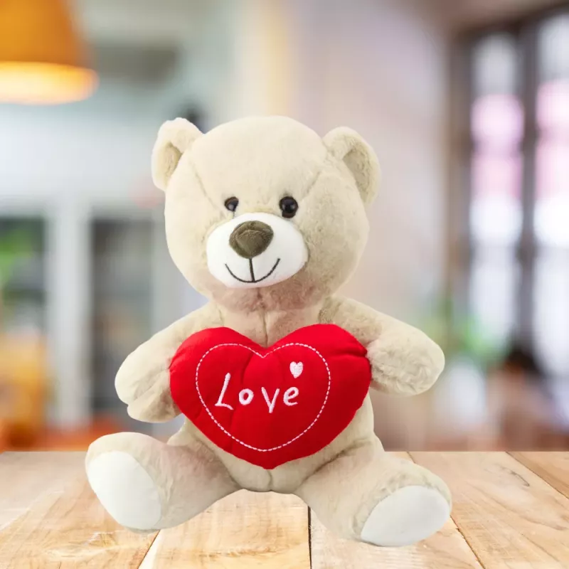 LEAN TOYS Plüschtier Teddybär mit Herz Creme-Beige 30cm