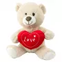 LEAN TOYS Plüschtier Teddybär mit Herz Creme-Beige 30cm
