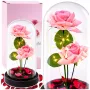 LEAN Eternal Roses in Dome with LED Lighting and Rose Petals Pink 21x11cm