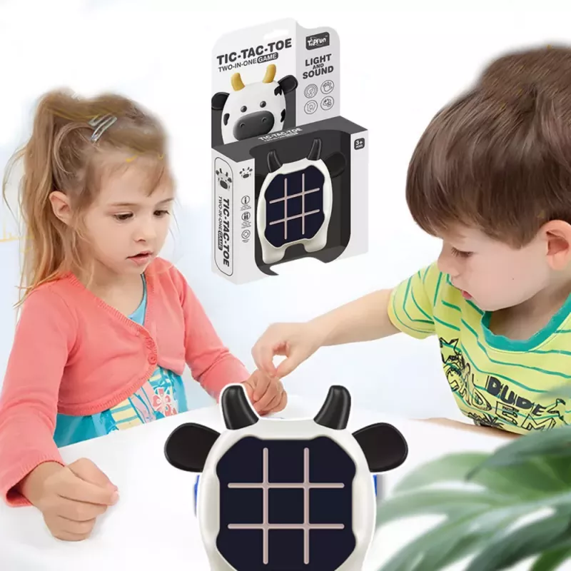 LEAN TOYS Electronic Game 3in1 Tic Tac Toe Memory Cow Black and White