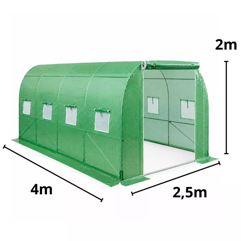 LEAN Folientunnel-Gewächshaus für Gemüse, Fenster, Grün, UV, 4x2,5x2 m, 10 m²